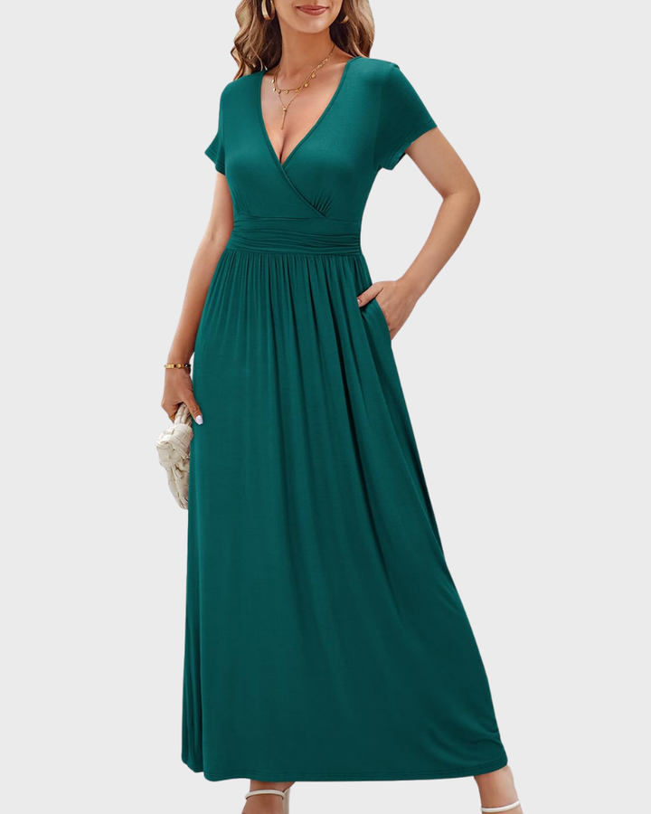 Vestido Maxi Alessia para Mujer – Escote en V, Cruzado Floral y Bolsillos Elegantes Casual