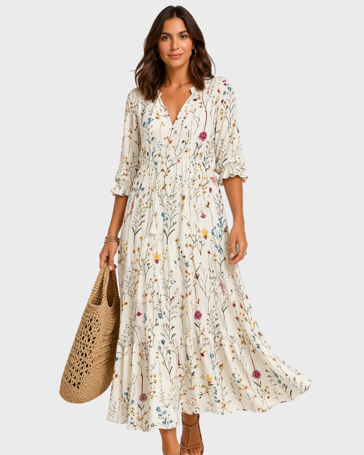 Nillie Lang Kjole for Dame – Boho-stil, Lett Stoff & Flytende Sommerklipp