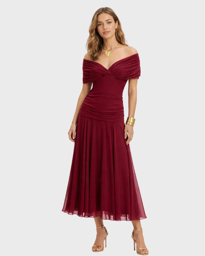 Dina Vestido Mujer Maxi Bohemio Elegante – Vestido con Escote Cruzado y Falda Plisada