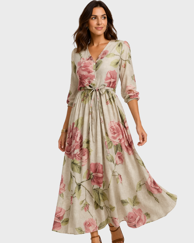 Vestido Midi Milagros para Mujer – Algodón Lino, Cierre Ajustable y Estilo Elegante Versátil