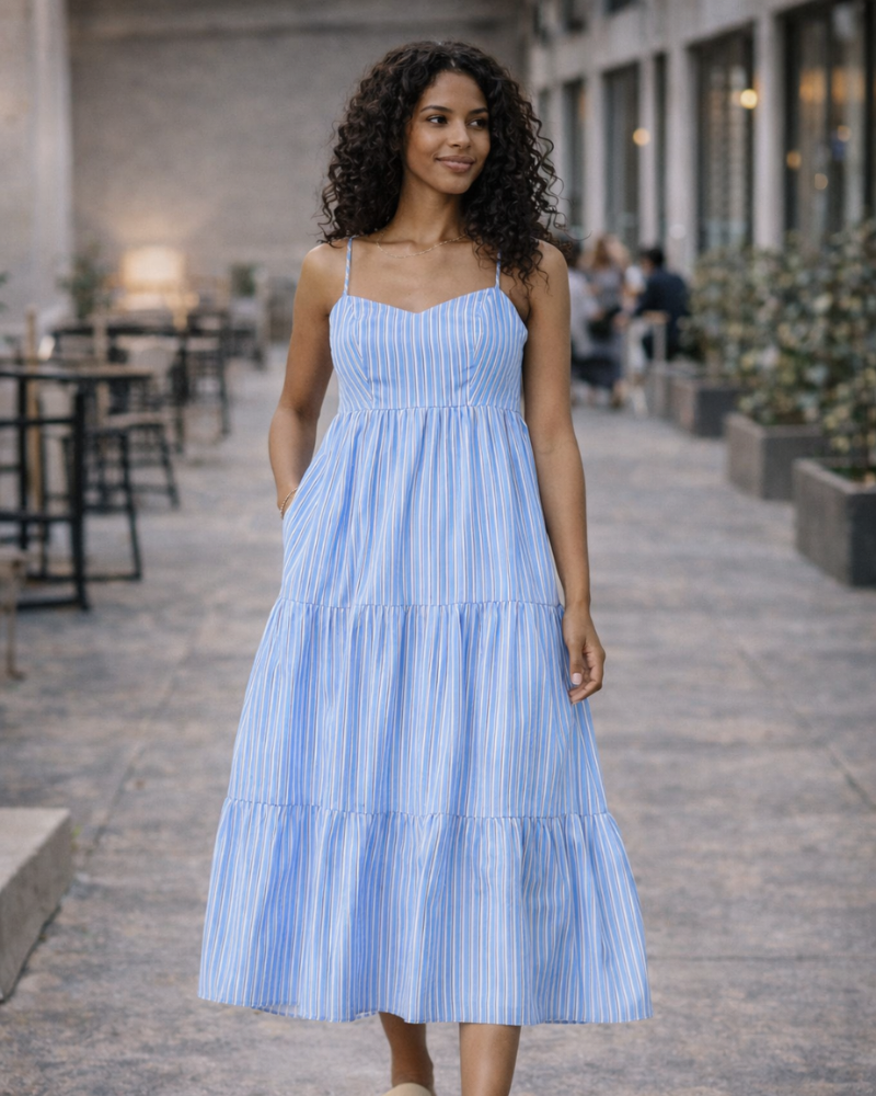 Delyth Vestido Maxi para Mujer – Escote en V, Tirantes Ajustables y Corte en A con Volantes