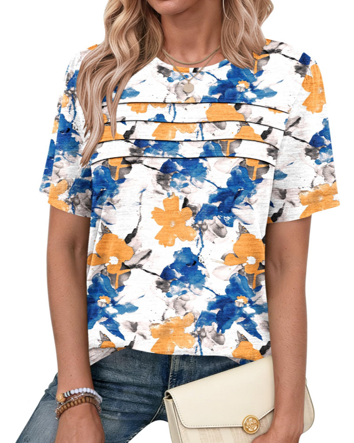 Remi Blusa Donna Elegante – Top Estivo Girocollo, Maniche Corte, Plissé Frontale, Casual