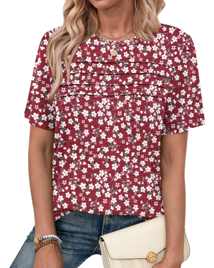 Remi Blusa Donna Elegante – Top Estivo Girocollo, Maniche Corte, Plissé Frontale, Casual