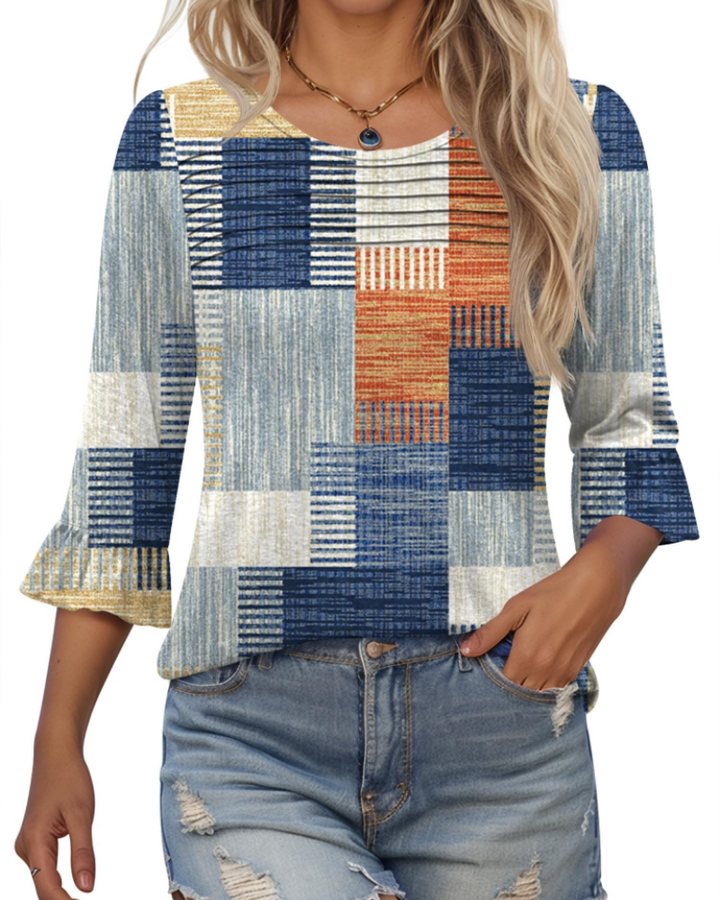 Briar Damenbluse Elegant – Sommer-Tunika 3/4-Arm, Plissee, Rundhals, Casual Chic