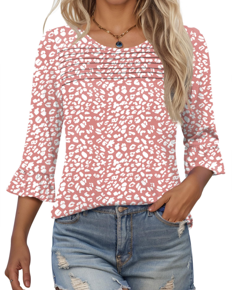 Briar Damenbluse Elegant – Sommer-Tunika 3/4-Arm, Plissee, Rundhals, Casual Chic