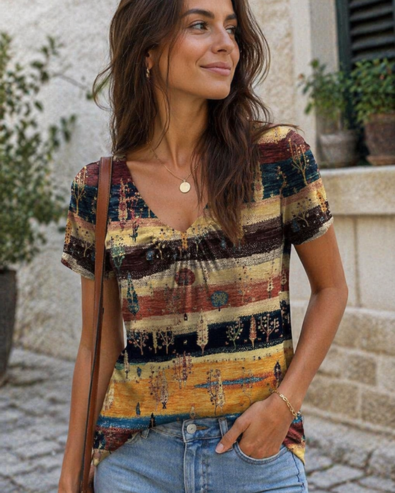 Lirien Bluse Dame – V-hals med Plissert, Løs Passform & Elegant Sommerlig Casual Topp