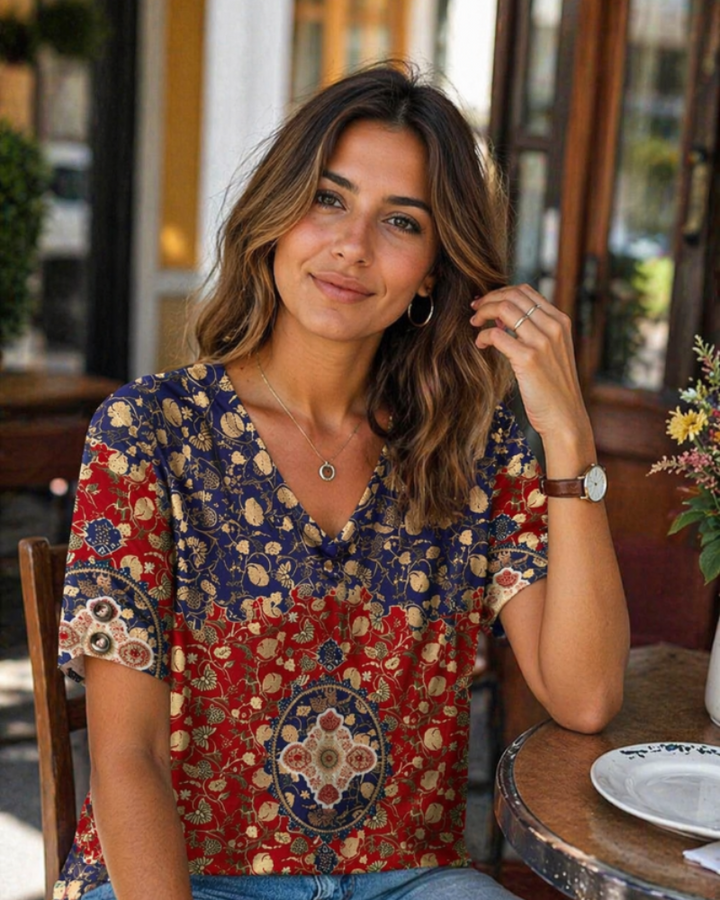 Ilora Bluzka Damska – Dekolt w Serek, Luźny Krój i Elegancki Top Casual do Biura i na Czas Wolny
