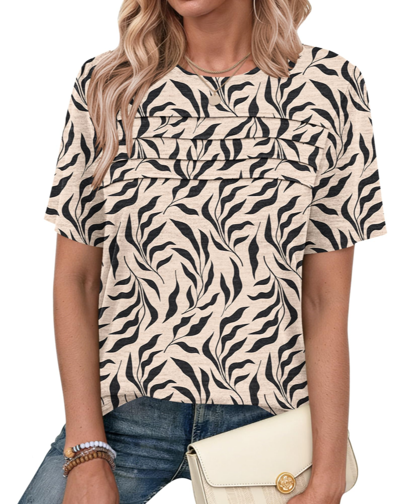Remi Blusa Donna Elegante – Top Estivo Girocollo, Maniche Corte, Plissé Frontale, Casual