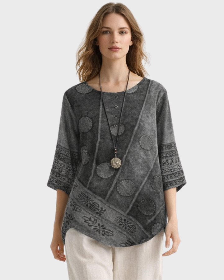 Blouse Luisa Femme – Style Bohème Rétro, Coupe Fluide & Boutons Élégants