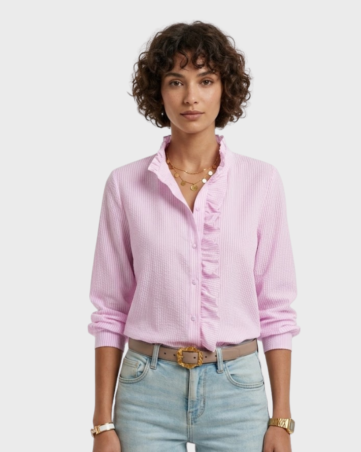 Sadie Elegant Women's Blouse – Button-Up Shirt with Ruffled Long Sleeves