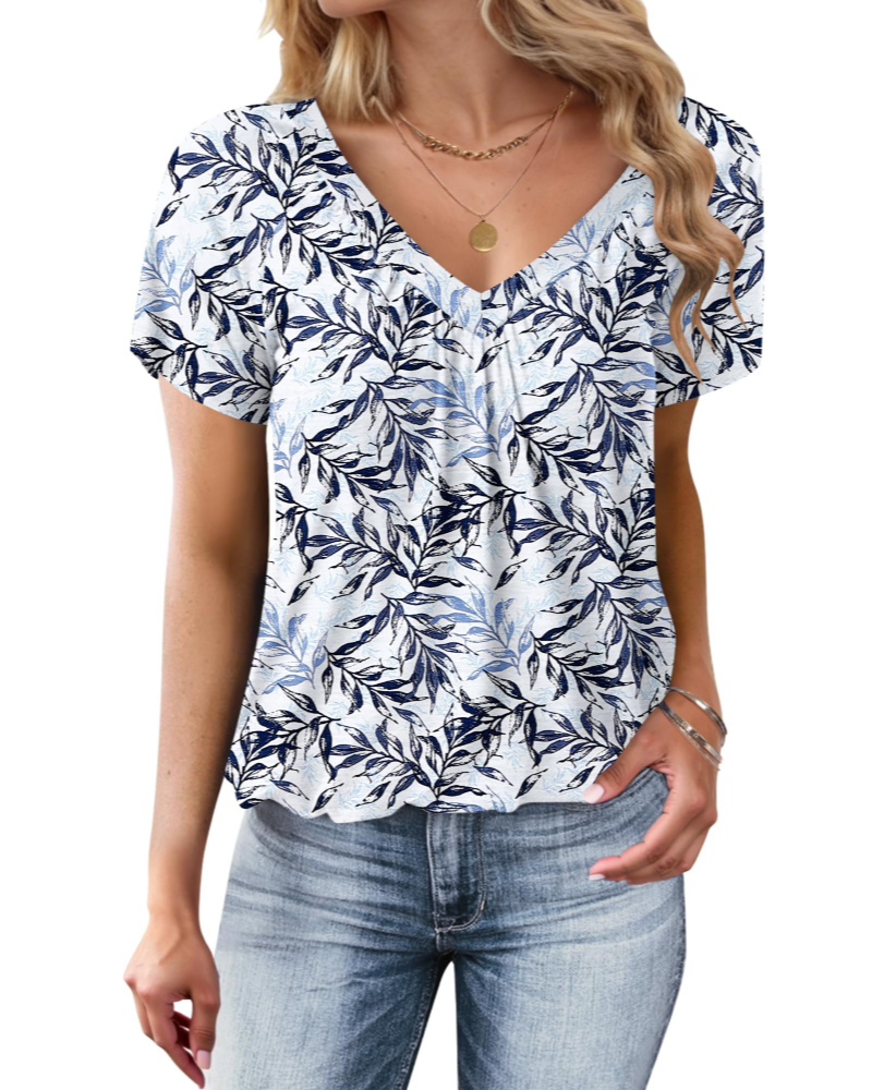 Zuri Dámske Oversize Tričko – Letný Top s Výstrihom do V, Plisé, Balónový Lem, Casual Chic