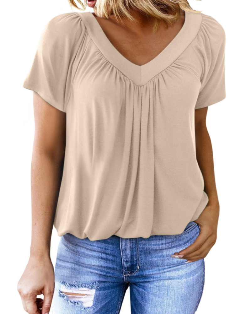 Solara Damen Oversize T-Shirt – Sommerliches V-Ausschnitt Top, Kurze Ärmel, Einfarbig Casual