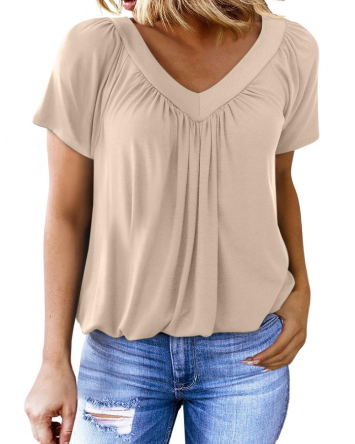 Solara Damen Oversize T-Shirt – Sommerliches V-Ausschnitt Top, Kurze Ärmel, Einfarbig Casual