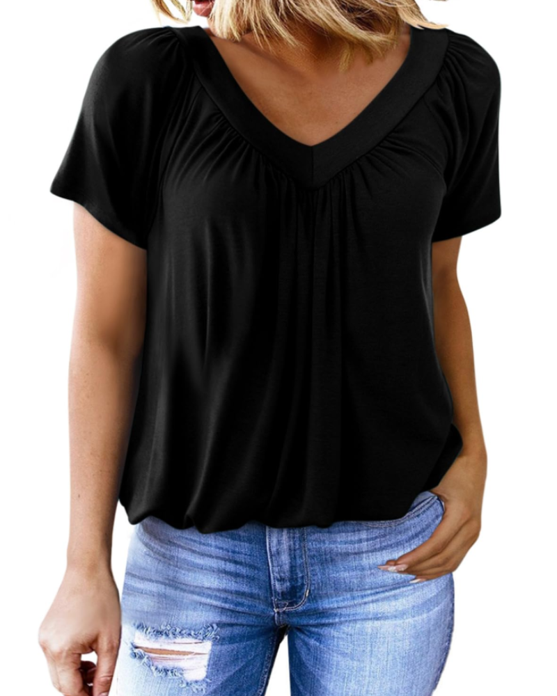 Solara Damen Oversize T-Shirt – Sommerliches V-Ausschnitt Top, Kurze Ärmel, Einfarbig Casual