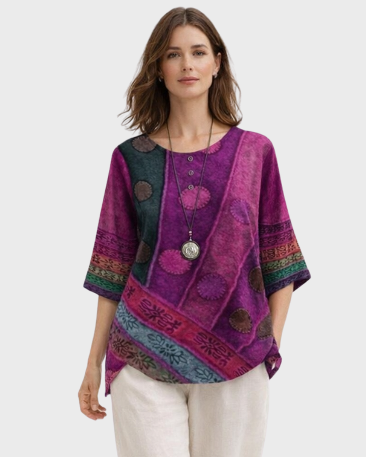 Blouse Luisa Femme – Style Bohème Rétro, Coupe Fluide & Boutons Élégants