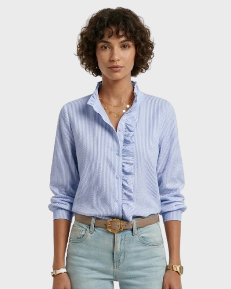 Sadie Elegant Women's Blouse – Button-Up Shirt with Ruffled Long Sleeves