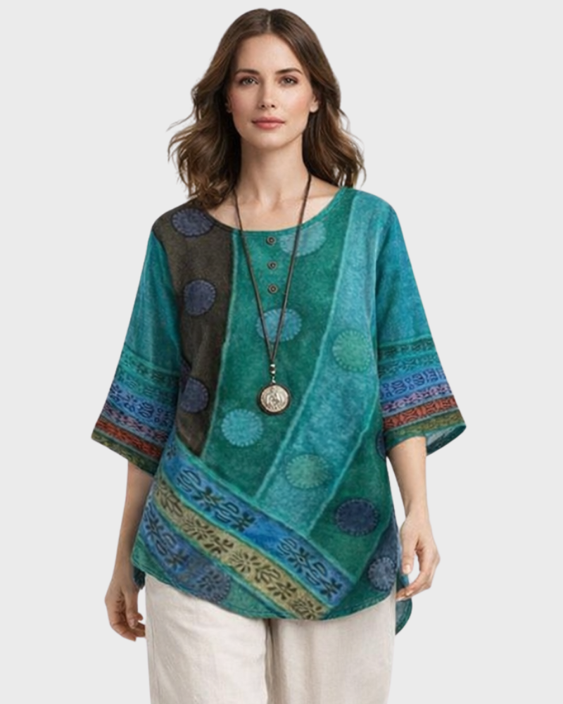 Blouse Luisa Femme – Style Bohème Rétro, Coupe Fluide & Boutons Élégants