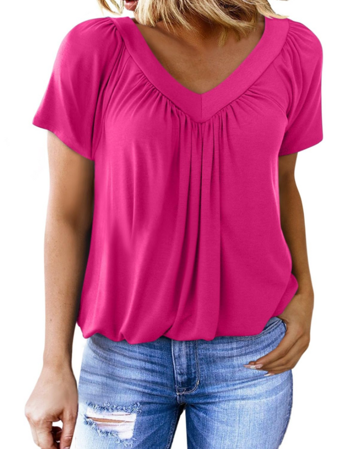 Solara Damen Oversize T-Shirt – Sommerliches V-Ausschnitt Top, Kurze Ärmel, Einfarbig Casual