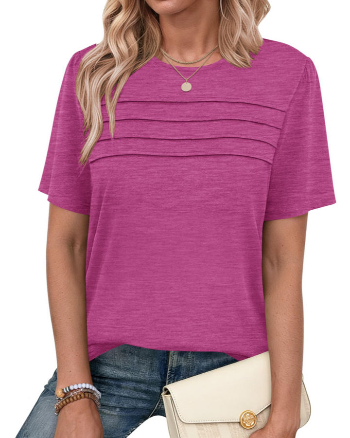 Remi Blusa Donna Elegante – Top Estivo Girocollo, Maniche Corte, Plissé Frontale, Casual