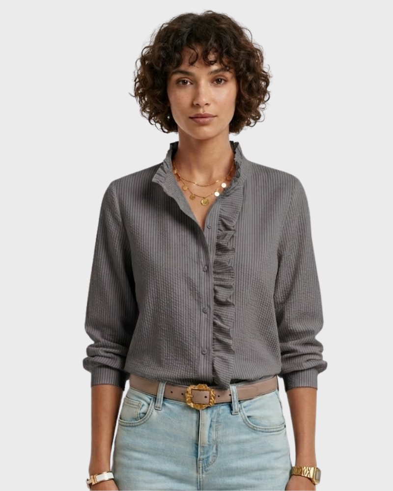 Sadie Elegant Women's Blouse – Button-Up Shirt with Ruffled Long Sleeves