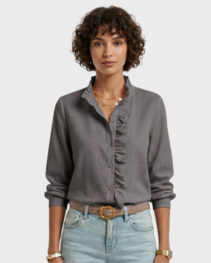 Sadie Elegant Women's Blouse – Button-Up Shirt with Ruffled Long Sleeves