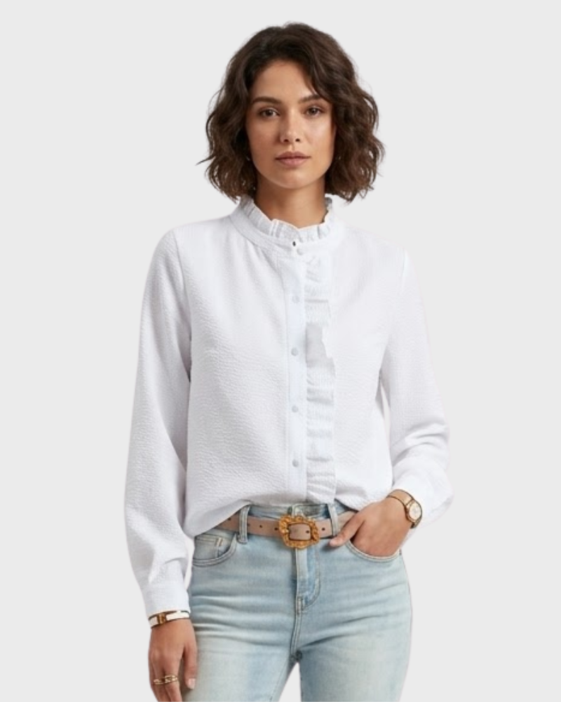 Sadie Elegant Women's Blouse – Button-Up Shirt with Ruffled Long Sleeves