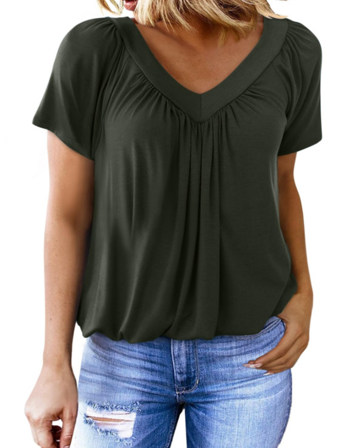 Solara Damen Oversize T-Shirt – Sommerliches V-Ausschnitt Top, Kurze Ärmel, Einfarbig Casual