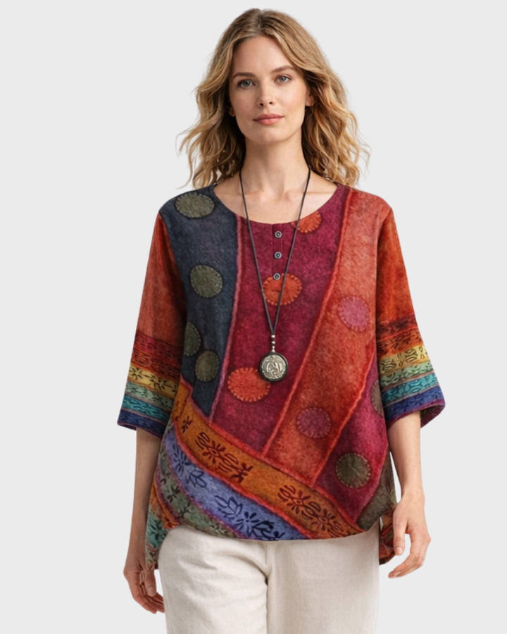 Blouse Luisa Femme – Style Bohème Rétro, Coupe Fluide & Boutons Élégants