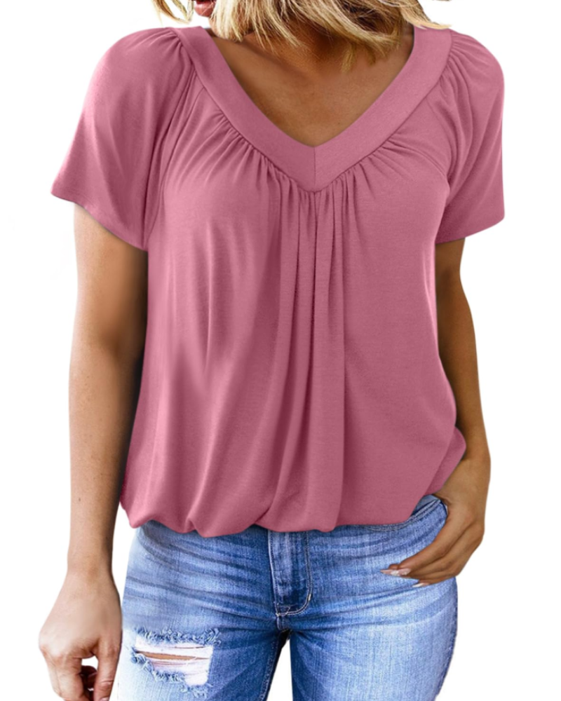 Solara Damen Oversize T-Shirt – Sommerliches V-Ausschnitt Top, Kurze Ärmel, Einfarbig Casual