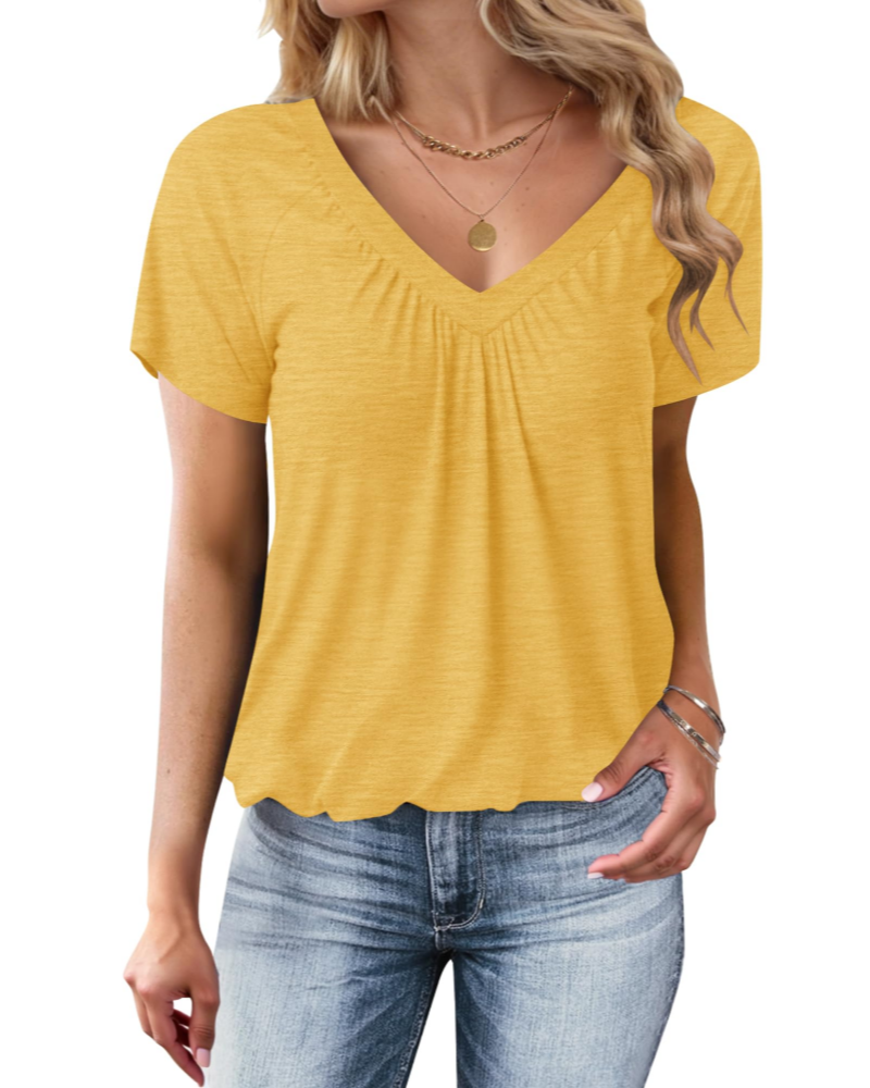 Zuri Dámske Oversize Tričko – Letný Top s Výstrihom do V, Plisé, Balónový Lem, Casual Chic