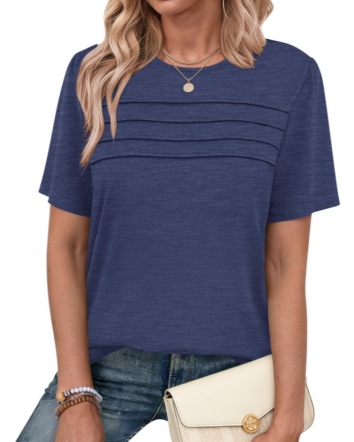 Remi Blusa Donna Elegante – Top Estivo Girocollo, Maniche Corte, Plissé Frontale, Casual