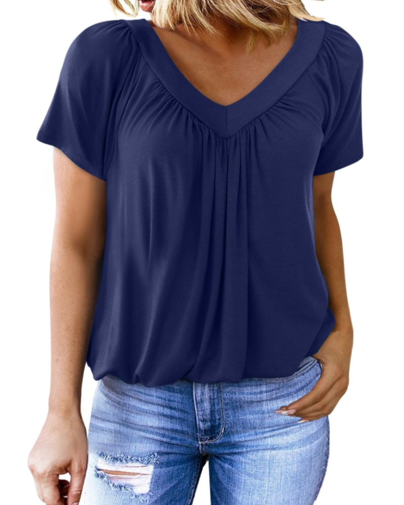 Solara Damen Oversize T-Shirt – Sommerliches V-Ausschnitt Top, Kurze Ärmel, Einfarbig Casual
