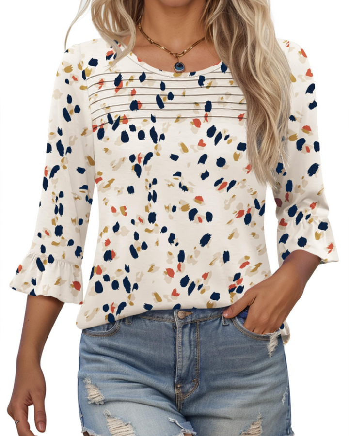 Briar Damenbluse Elegant – Sommer-Tunika 3/4-Arm, Plissee, Rundhals, Casual Chic