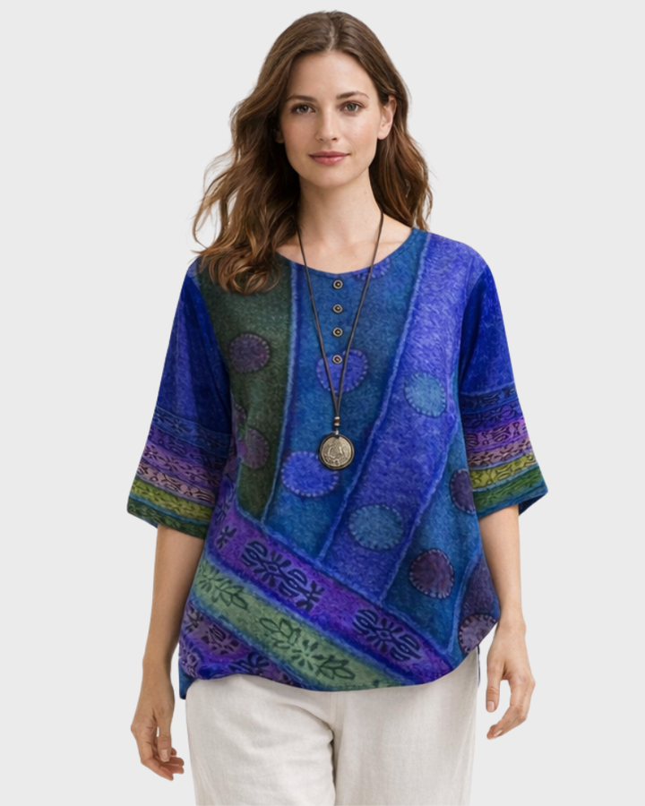 Blouse Luisa Femme – Style Bohème Rétro, Coupe Fluide & Boutons Élégants