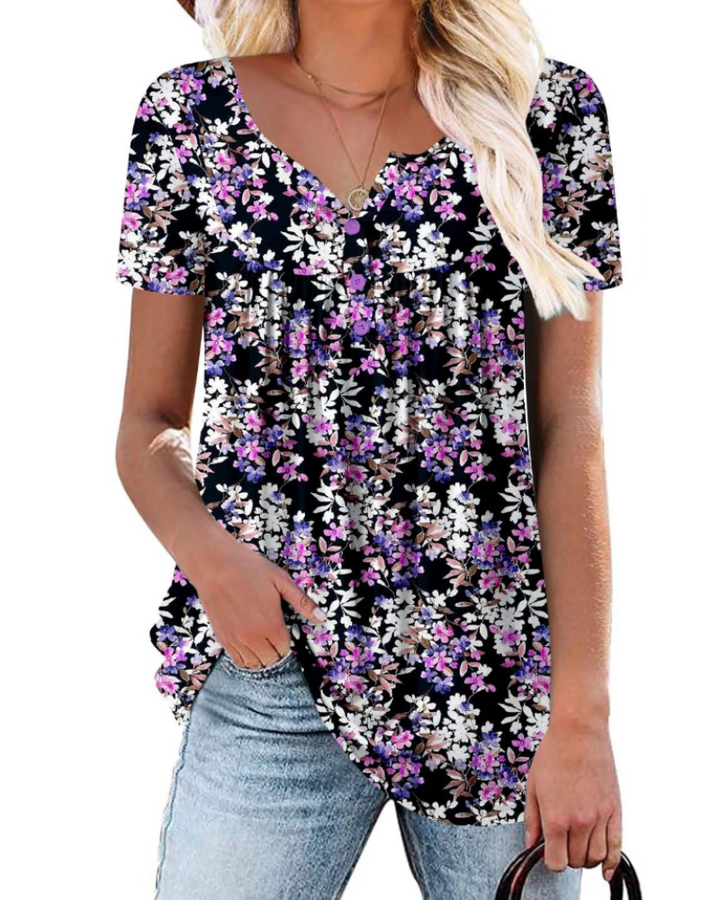 Yelina Tunika Donna – Výstřih do V, Plisované Detaily & Volný Casual Top