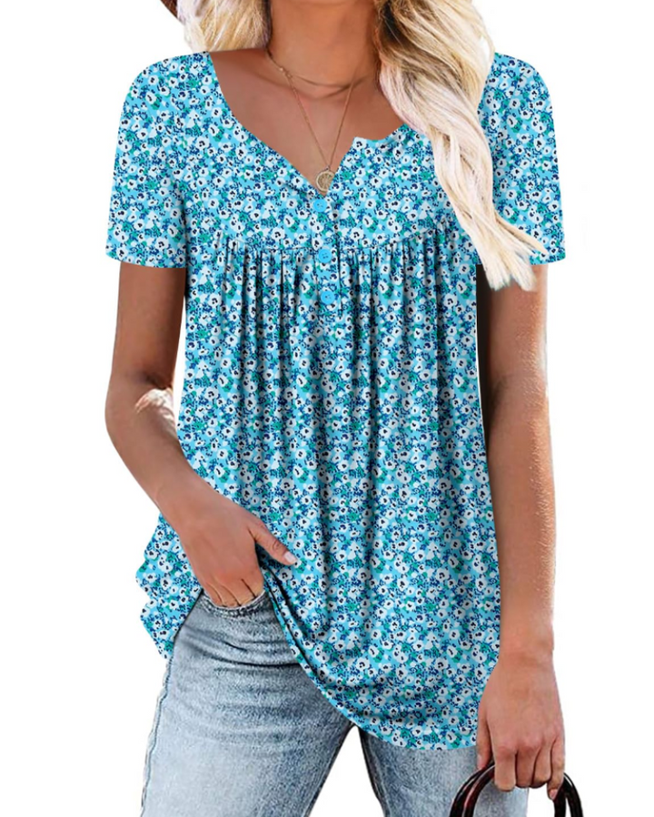 Yelina Tunika Donna – Výstřih do V, Plisované Detaily & Volný Casual Top