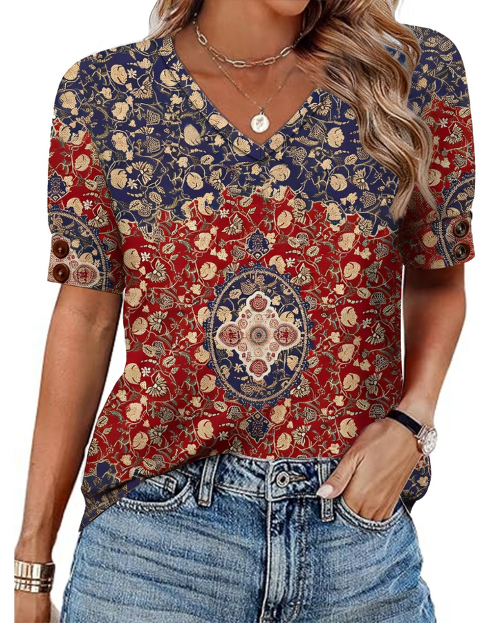 Ilora Bluzka Damska – Dekolt w Serek, Luźny Krój i Elegancki Top Casual do Biura i na Czas Wolny