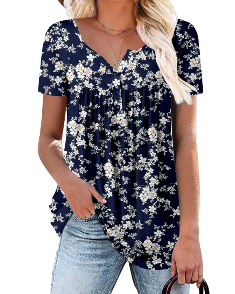Yelina Tunika Donna – Výstřih do V, Plisované Detaily & Volný Casual Top