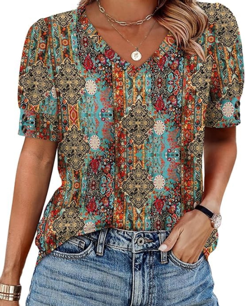 Ilora Bluzka Damska – Dekolt w Serek, Luźny Krój i Elegancki Top Casual do Biura i na Czas Wolny