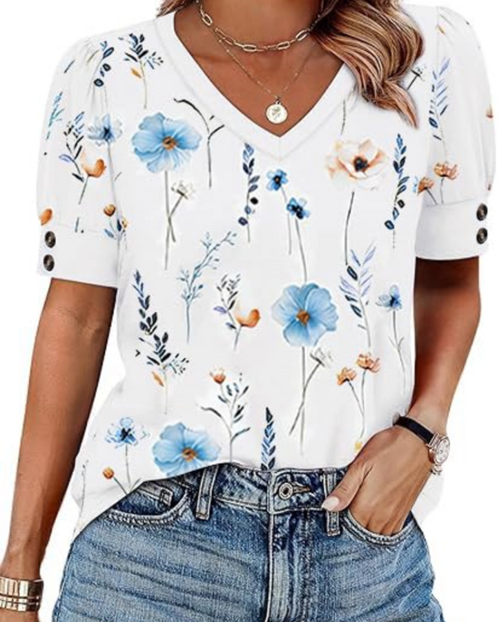 Ilora Bluzka Damska – Dekolt w Serek, Luźny Krój i Elegancki Top Casual do Biura i na Czas Wolny