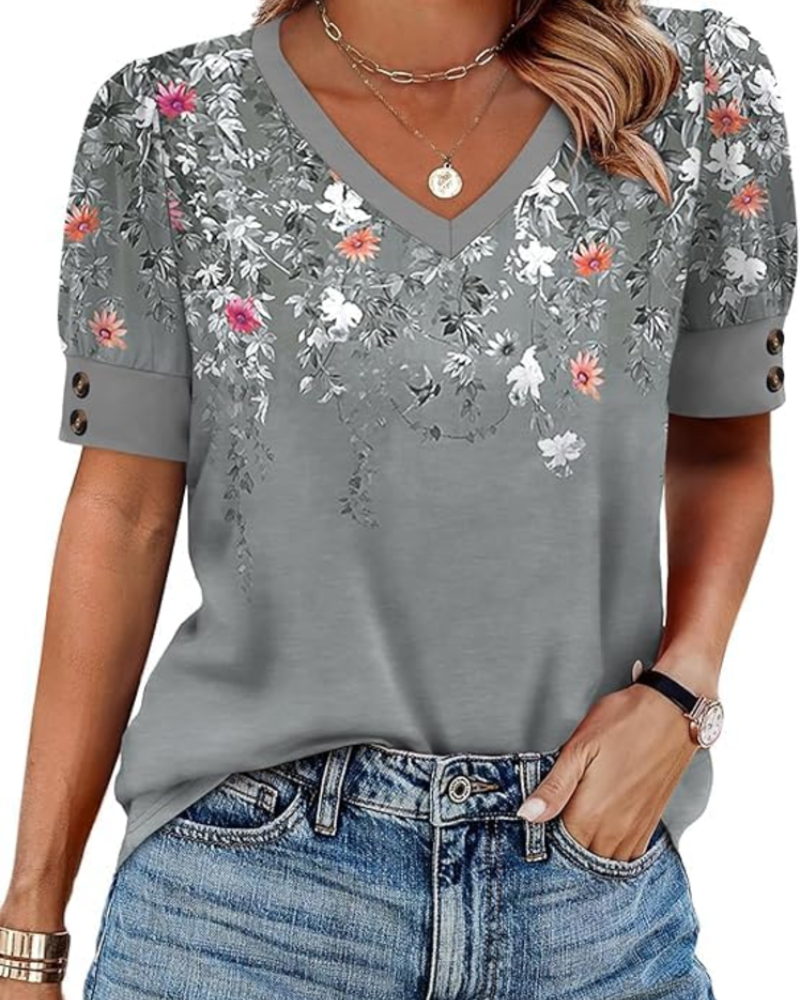 Ilora Bluzka Damska – Dekolt w Serek, Luźny Krój i Elegancki Top Casual do Biura i na Czas Wolny