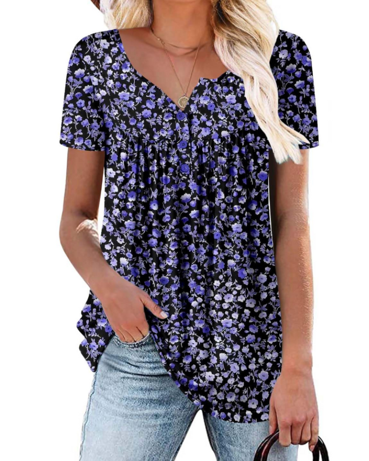 Yelina Tunika Donna – Výstřih do V, Plisované Detaily & Volný Casual Top