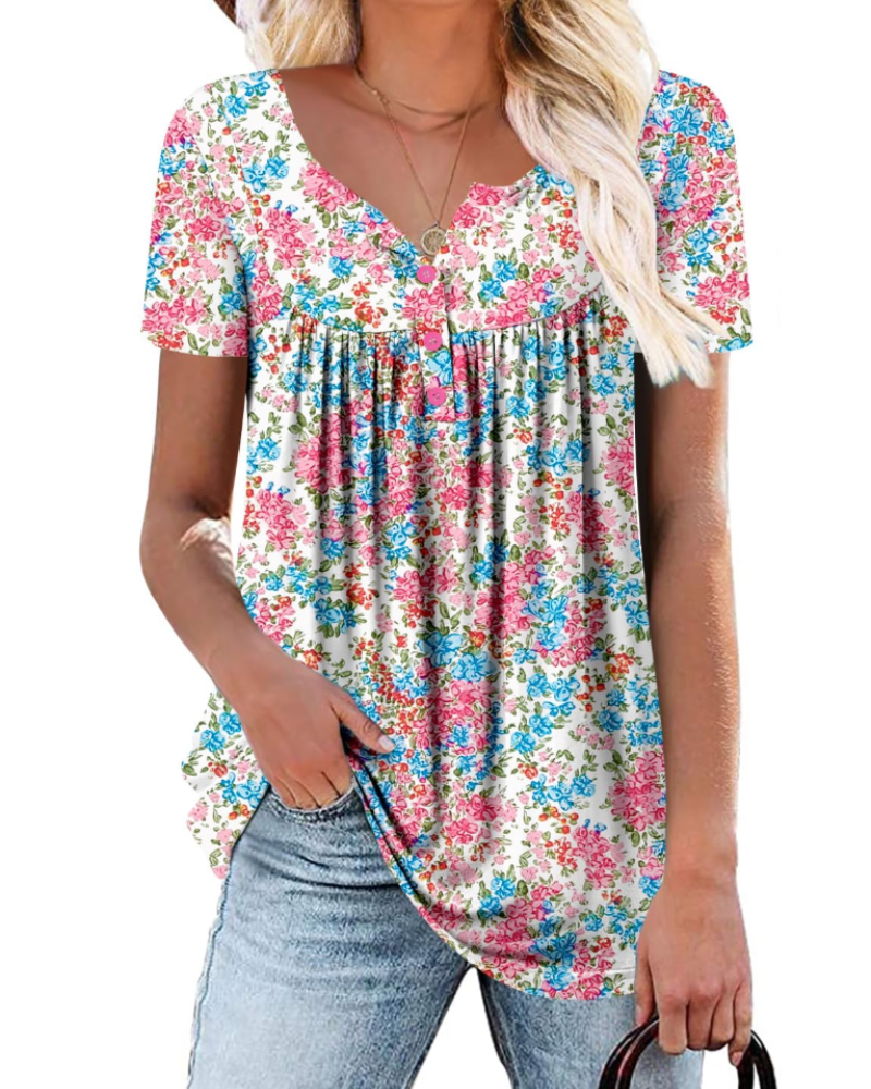 Yelina Tunika Donna – Výstřih do V, Plisované Detaily & Volný Casual Top