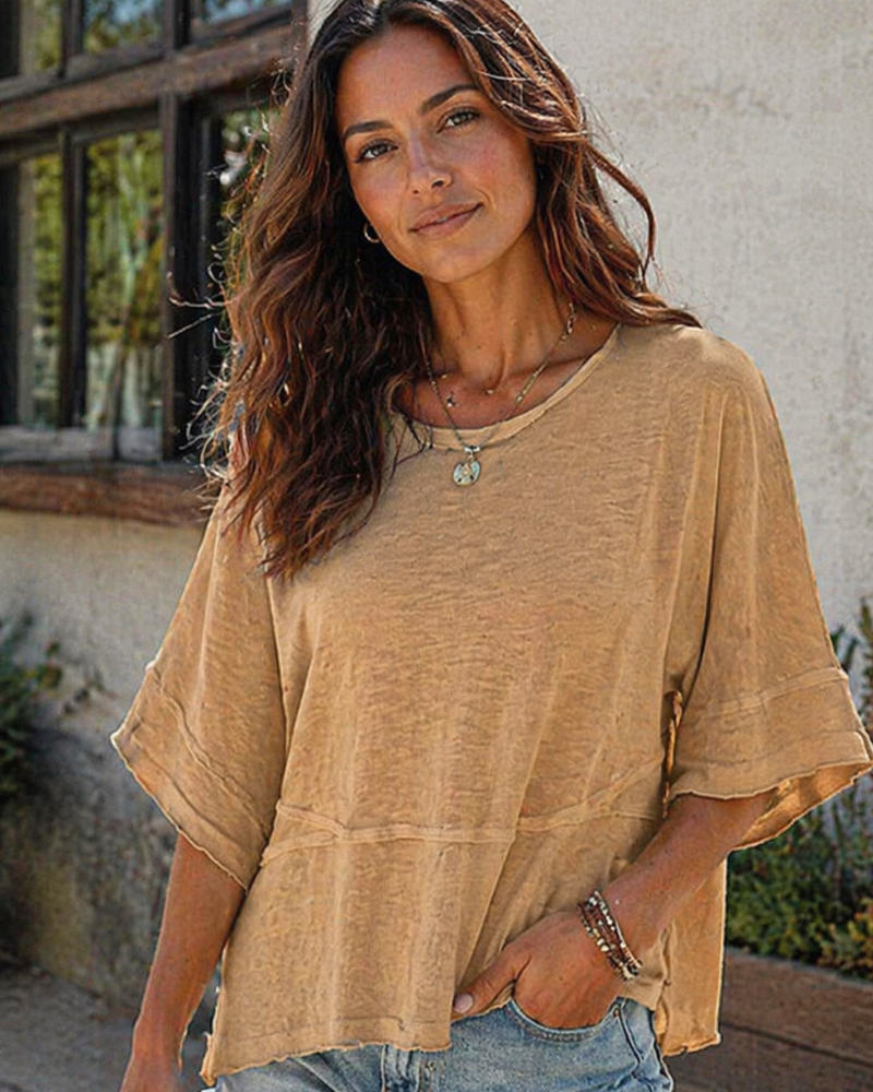 Quenny Top Donna – Camiseta Oversize, Mangas Murciélago y Blusa Casual de Cuello Redondo