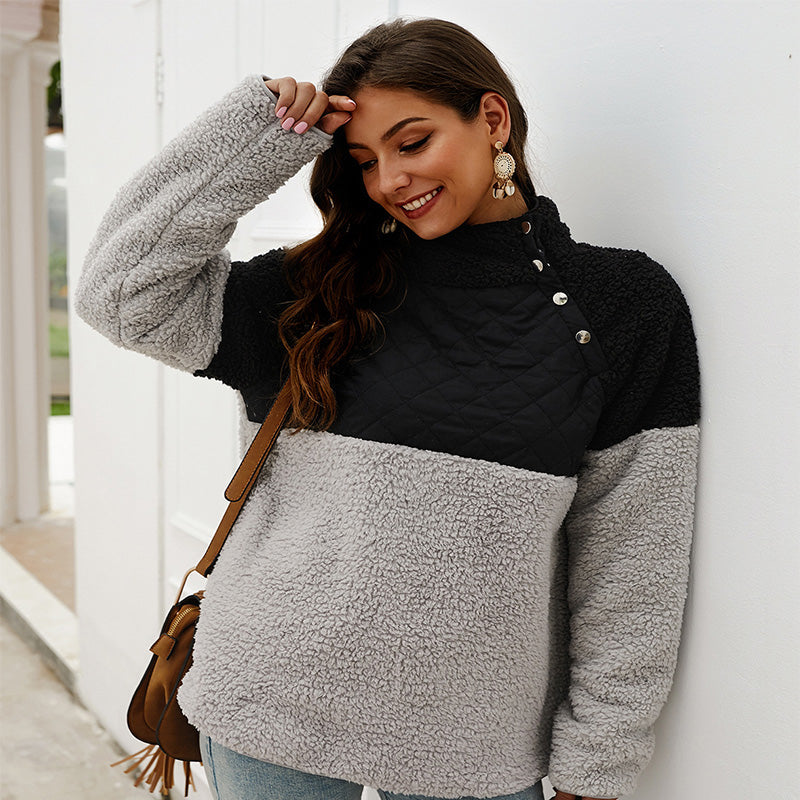 Mercy Maglione Fleece Donna – Színes Blokkos Téli Pulóver Magas Nyakkal és Laza Viselettel