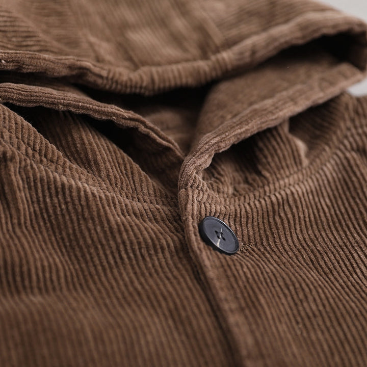 May Jakke Dame i Ribbet Fløyel – Jakke med Hette, Myk Passform og Casual Stil