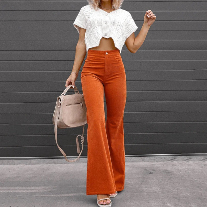 Anna | Pantalones acampanados de talle alto en terciopelo de canalé para mujer