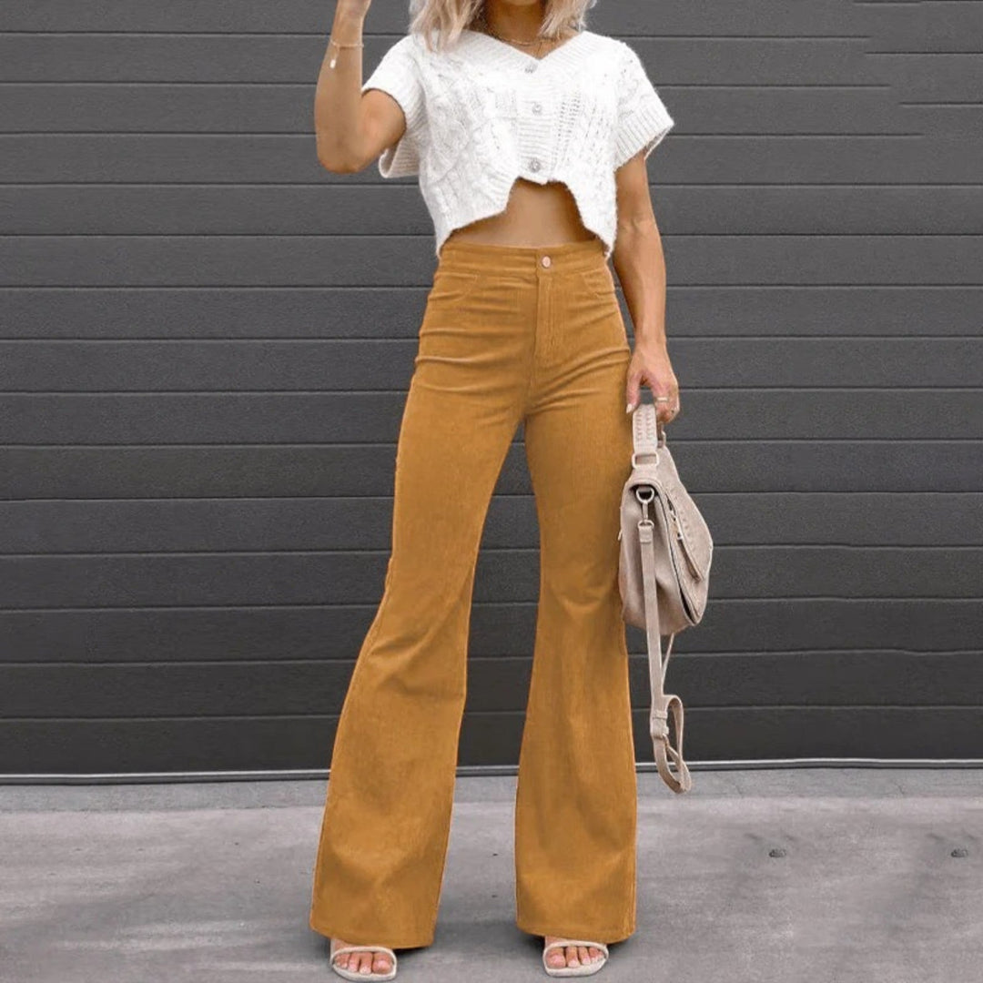 Anna | Pantalones acampanados de talle alto en terciopelo de canalé para mujer