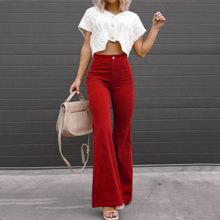 Anna | Pantalones acampanados de talle alto en terciopelo de canalé para mujer