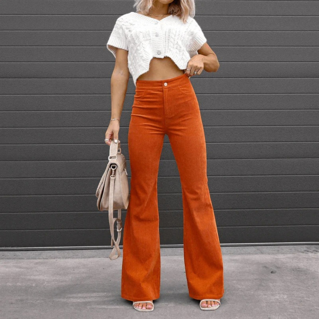 Anna | Pantalones acampanados de talle alto en terciopelo de canalé para mujer